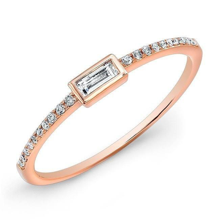 14K Rose Gold Baguette Diamond Stackable Ring