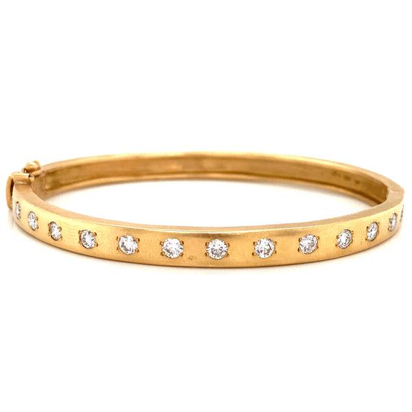 14K Yellow Gold Diamond Satin Finish Hinged Bangle-Bracelets-MWI Jewelry-