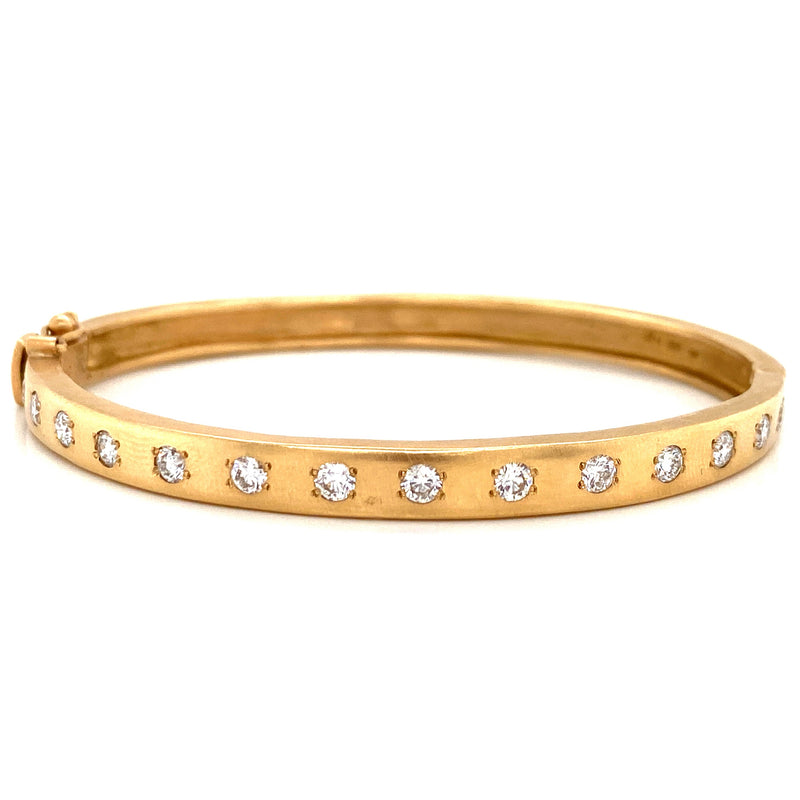 14K Yellow Gold Diamond Satin Finish Hinged Bangle-Bracelets-MWI Jewelry-