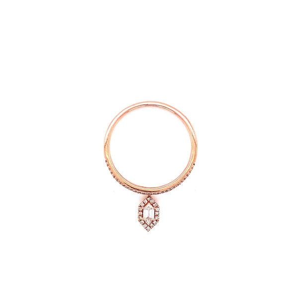 14K Rose Gold Round + Duchess Diamond Charm Ring