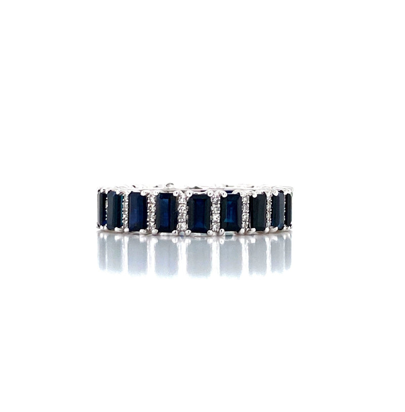 14K White Gold Diamond + Blue Sapphire Eternity Ring