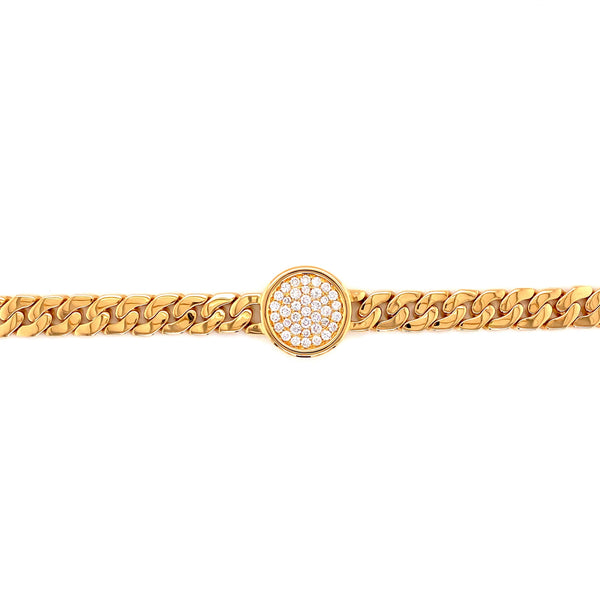 18K Yellow Gold Diamond Pave Circle + Curb Link Bracelet