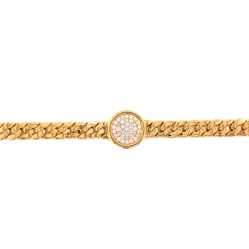 18K Yellow Gold Diamond Pave Circle + Curb Link Bracelet-Bracelets-pink diamond-