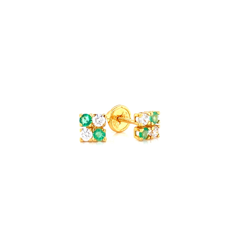 18K Yellow Gold Cubic Zirconia & Emerald Earrings