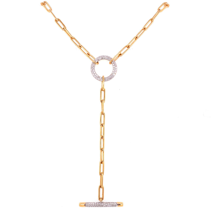 14K Yellow Gold Diamond Circle & Bar Y Paper Clip Necklace-Necklaces-Maurice's Jewelers-