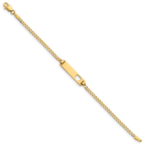 14K Yellow Gold Curb Link Baby ID, Plate With Cut-Out Heart Bracelet-baby bracelet-Maurice's Jewelers-