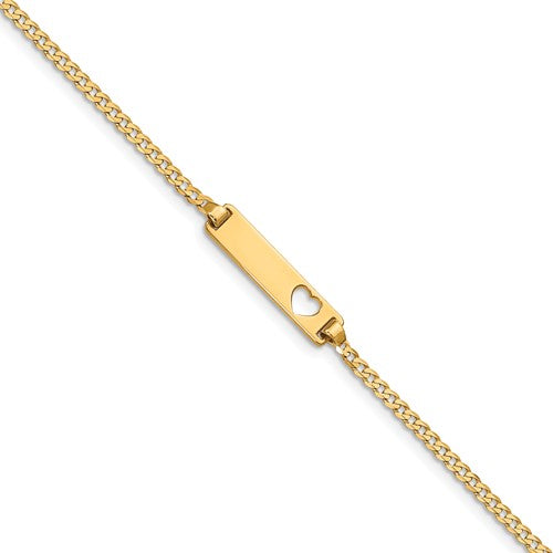 14K Yellow Gold Curb Link Baby ID, Plate With Cut-Out Heart Bracelet