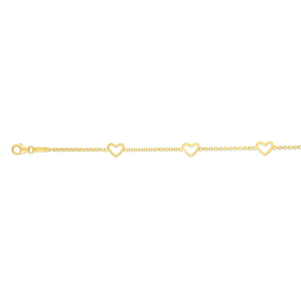 14k Yellow Heart Station Bracelet- 6"