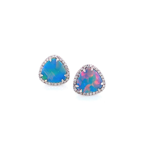 14K White Gold Diamond + Opal Earrings