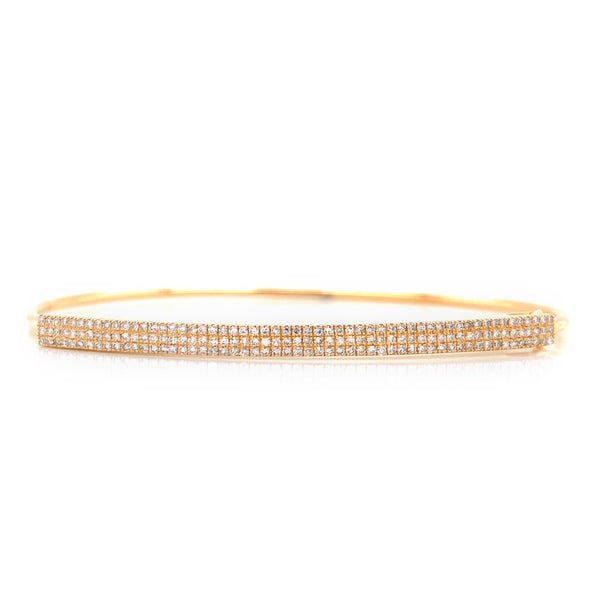 14K Yellow Gold Diamond Pave Triple Row Top Bangle