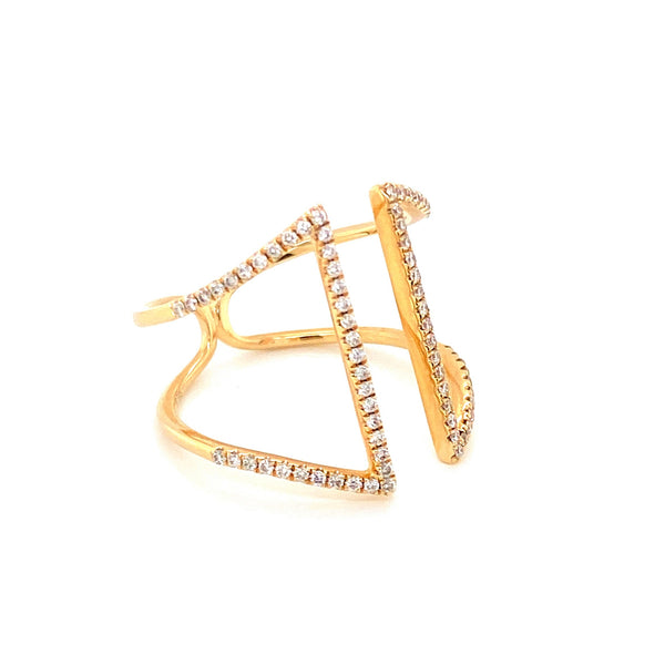 14K Yellow Gold Diamond Open Angled Cigar Ring