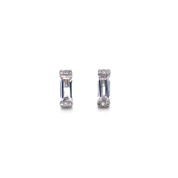 14K White Gold Diamond + White Topaz Baguette Earrings-EARRINGS-majolie-WHITE GOLD-