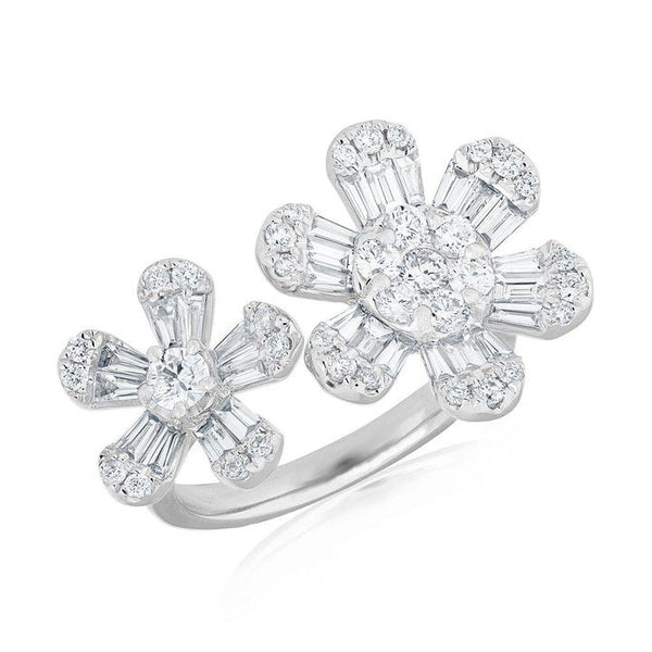 14k White Diamond Baguette double Flower Ring-Rings-Maurice's Jewelers-