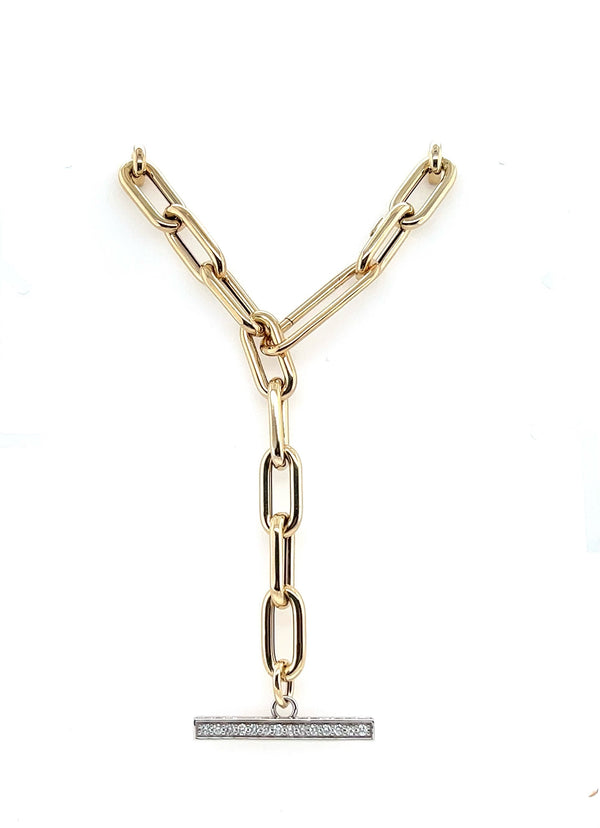 14k Yellow Gold Diamond Toggle Paperclip Necklace