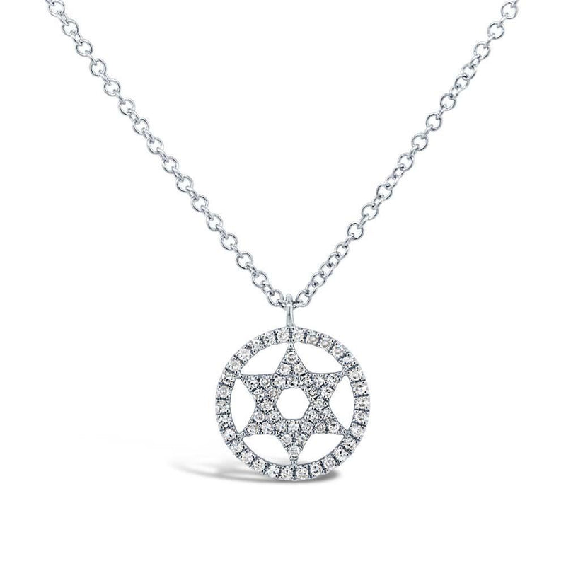 14K White Gold Circle Diamond Star Of David-Necklaces-Maurice's Jewelers-