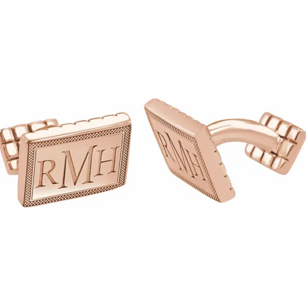 Rose Gold Plated Sterling Silver 3-Letter Serif Monogram Cuff Links