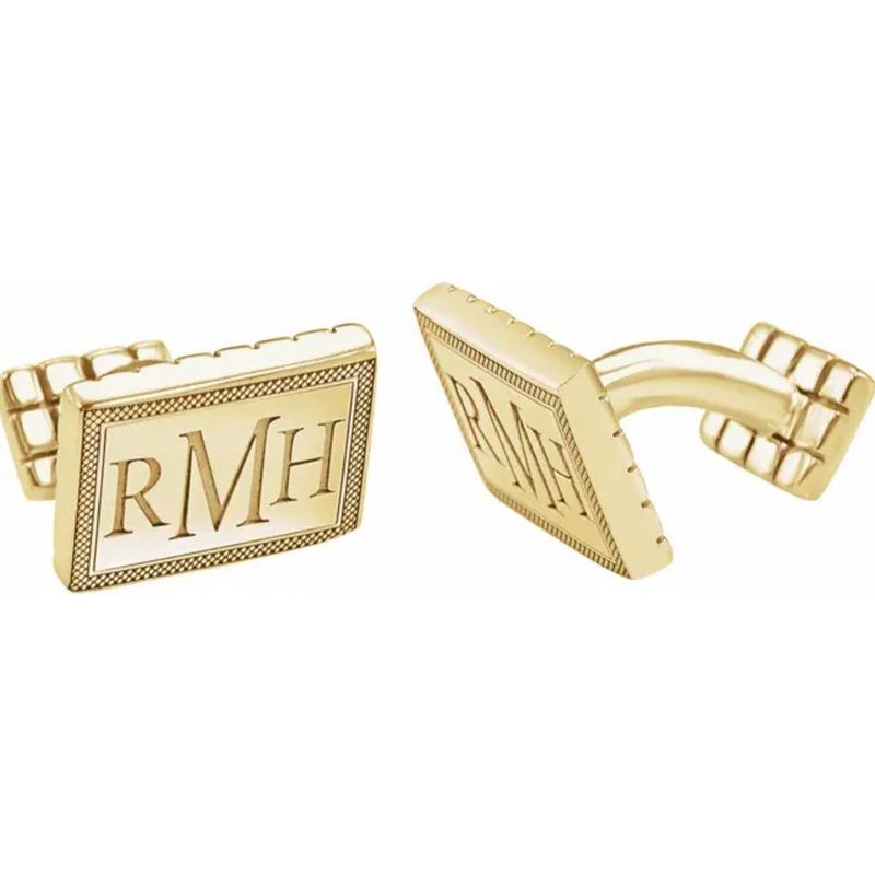 Sterling Silver 3-Letter Serif Monogram Cuff Links-CUFFLINKS-stuller-Yellow Gold Plated Sterling Silver-