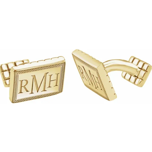Yellow Gold Plated Sterling Silver 3-Letter Serif Monogram Cuff Links