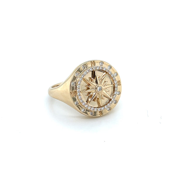 14k Yellow Gold & Diamond Compass Ring-Rings-Maurice's Jewelers-