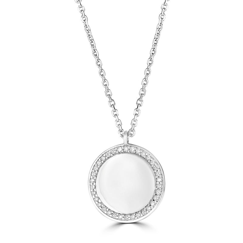 14K White Gold Diamond Round Plate Necklace