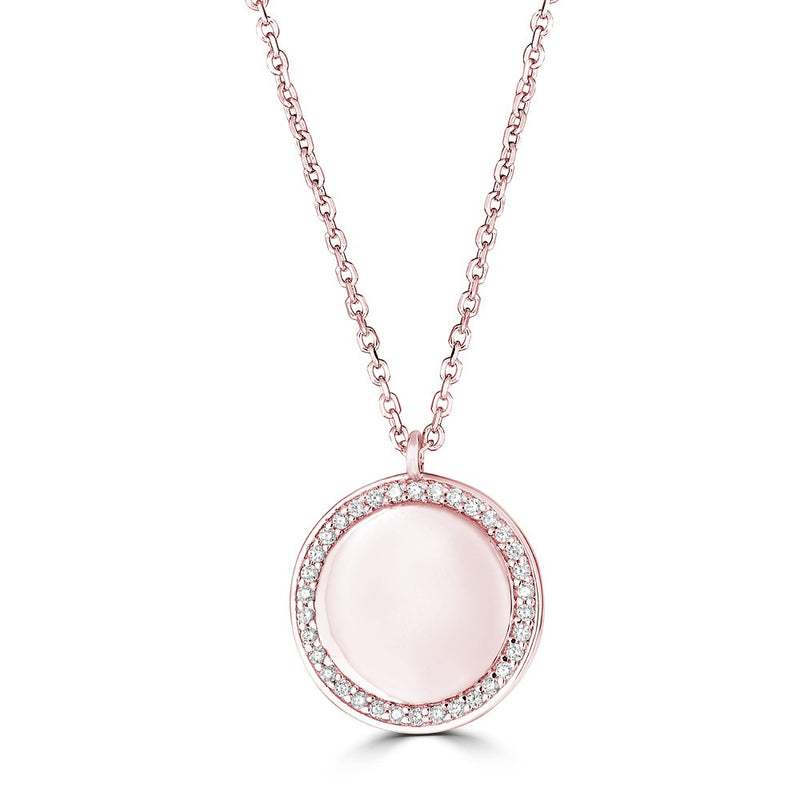 14K Rose Gold Diamond Round Plate Necklace