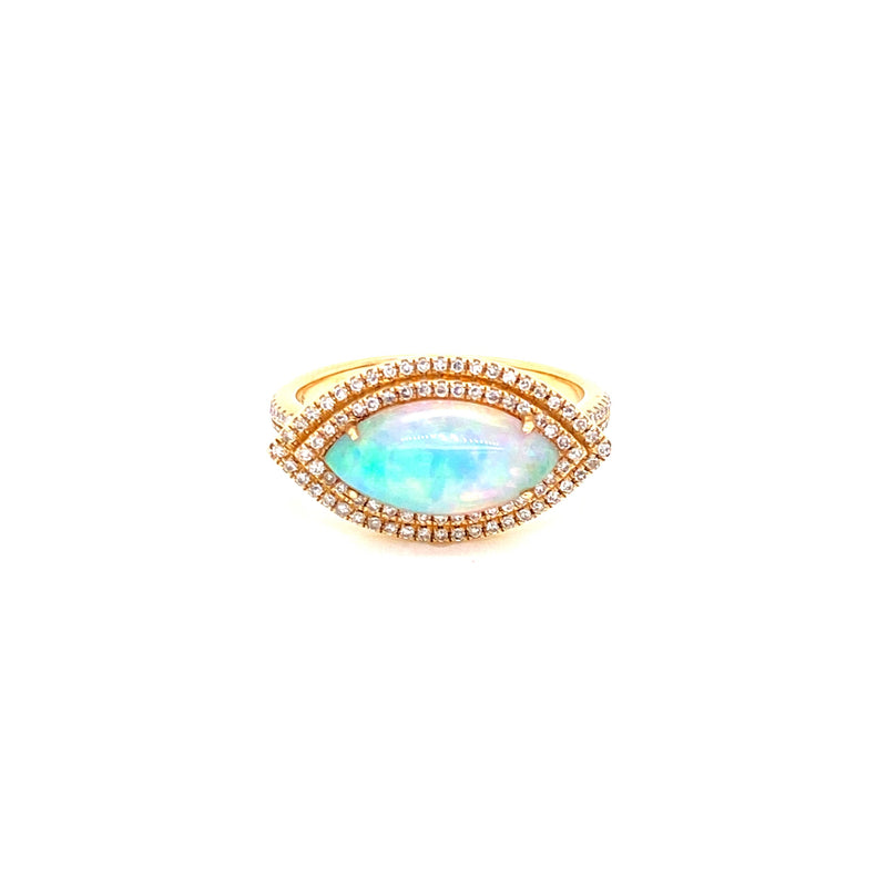 14K Yellow Gold Diamond + Marquise Opal Ring