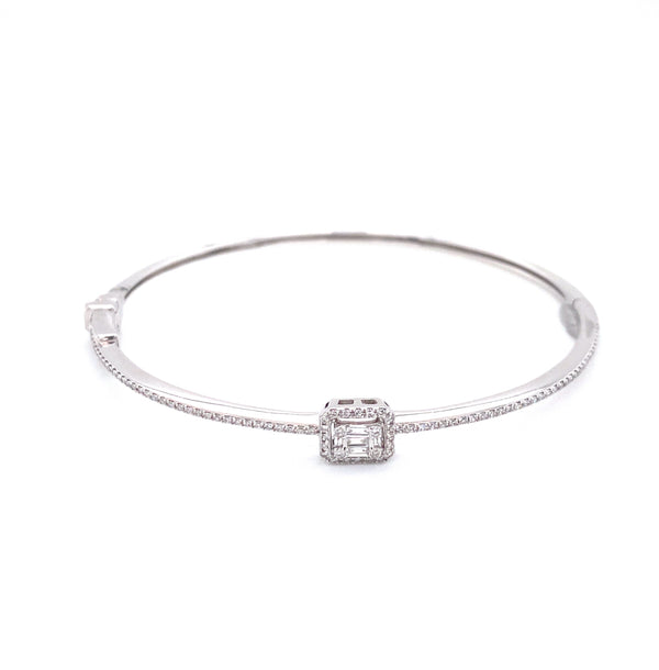 14K White Gold Round + Baguette Diamond Bangle-Bangles-majolie-