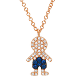 14K Yellow Gold Diamond and Blue Sapphire Boy Necklace