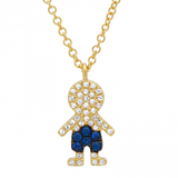 14K Yellow Gold Diamond and Blue Sapphire Boy Necklace-Necklaces-superbell-Yellow Gold-