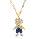 14K Yellow Gold Diamond and Blue Sapphire Boy Necklace
