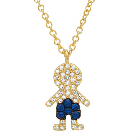 14K Yellow Gold Diamond and Blue Sapphire Boy Necklace-Necklaces-superbell-Yellow Gold-