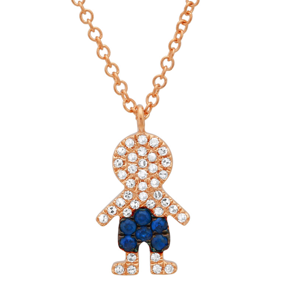 14K White Gold Diamond and Blue Sapphire Boy Necklace