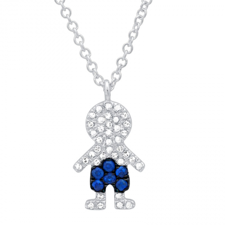 14K Rose Gold Diamond and Blue Sapphire Boy Necklace