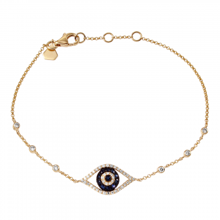 14K Yellow Gold Diamond and Blue Sapphire "Evil Eye" Bracelet-Bracelets-superbell-