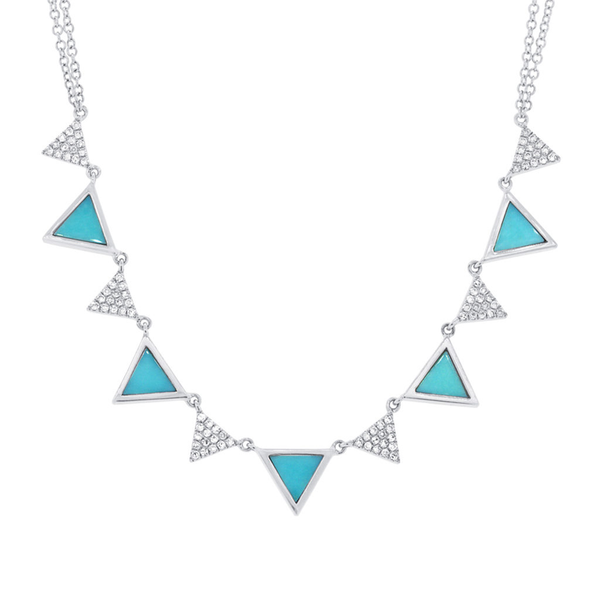 14K Yellow Gold Diamond and Composite Turquoise Triangle Necklace