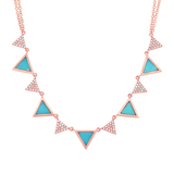 14K White Gold Diamond and Composite Turquoise Triangle Necklace