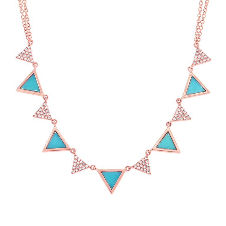 14K White Gold Diamond and Composite Turquoise Triangle Necklace-Necklaces-Maurice's Jewelers-Rose Gold-