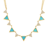 14K Yellow Gold Diamond and Composite Turquoise Triangle Necklace