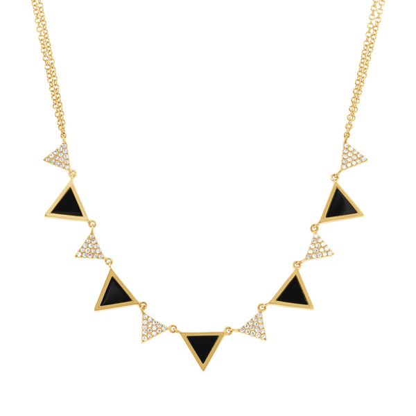 14K White Gold Diamond and Onyx Triangle Necklace-Necklaces-Maurice's Jewelers-Yellow Gold-