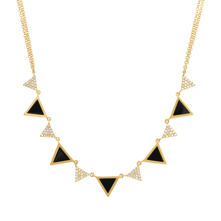 14K White Gold Diamond and Onyx Triangle Necklace