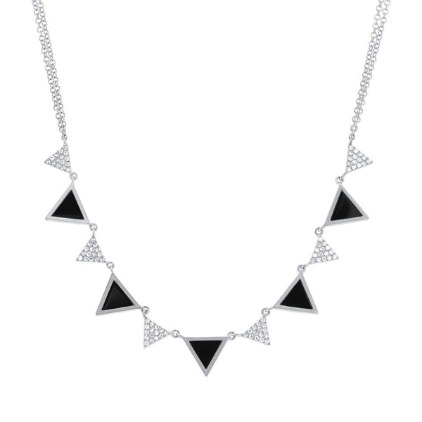 14K Rose Gold Diamond and Onyx Triangle Necklace
