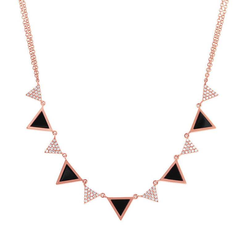14K White Gold Diamond and Onyx Triangle Necklace-Necklaces-Maurice's Jewelers-Rose Gold-