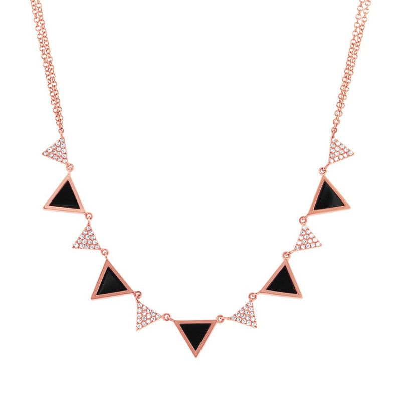 14K Yellow Gold Diamond and Onyx Triangle Necklace