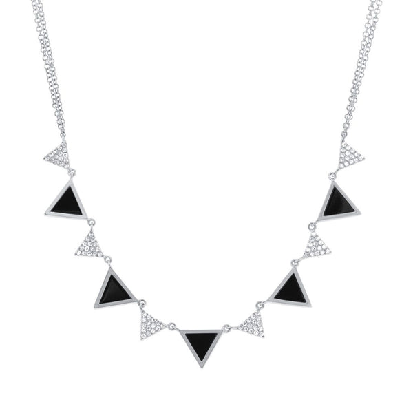 14K White Gold Diamond and Onyx Triangle Necklace-Necklaces-Maurice's Jewelers-White Gold-