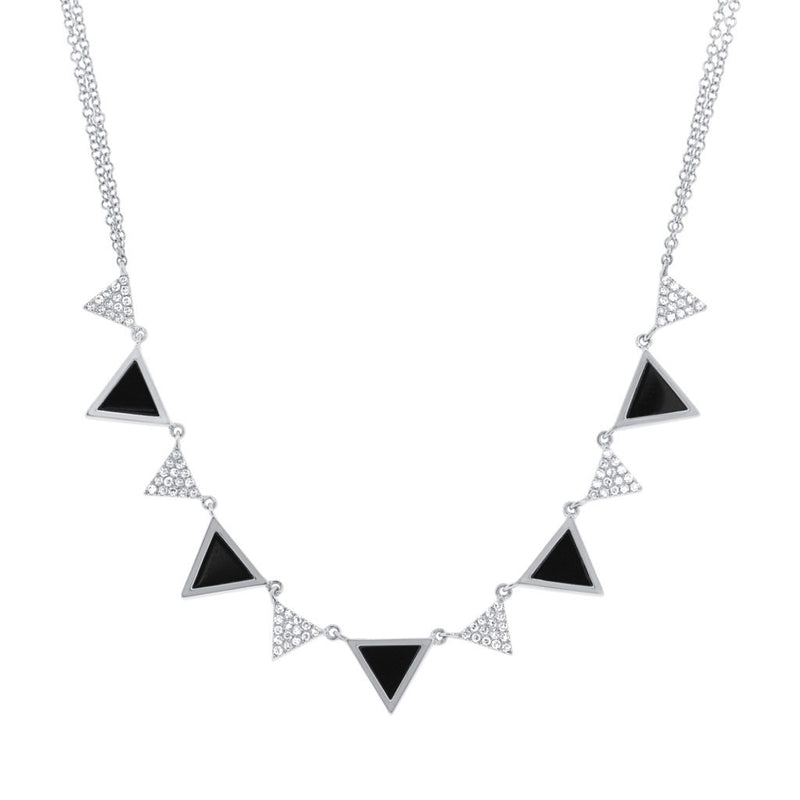 14K White Gold Diamond and Onyx Triangle Necklace-Necklaces-Maurice's Jewelers-White Gold-