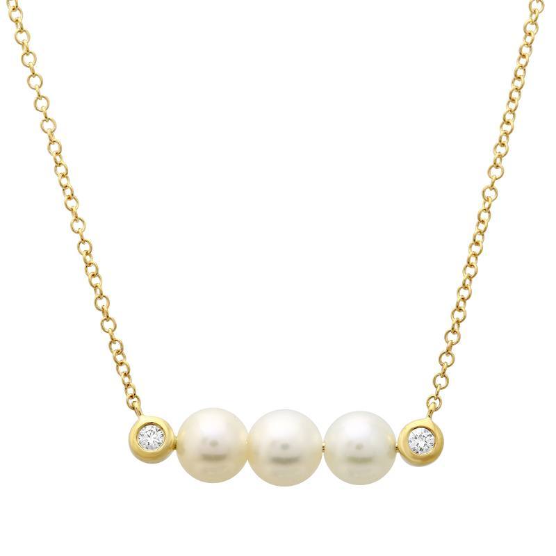 14K Yellow Gold Diamond and Pearl Bar Necklace