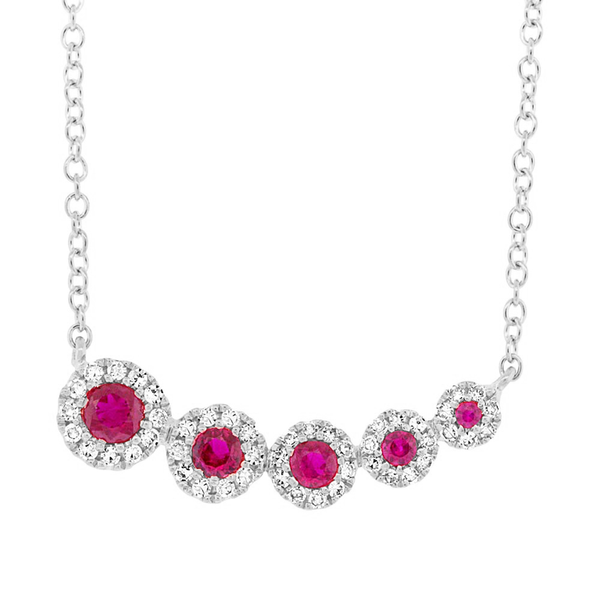14K White Gold Diamond and Ruby Halo Necklace-Necklaces-Maurice's Jewelers-White Gold-