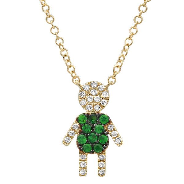 14K Yellow Gold Diamond and Tsavorite Boy Necklace-Necklaces-superbell-Yellow Gold-