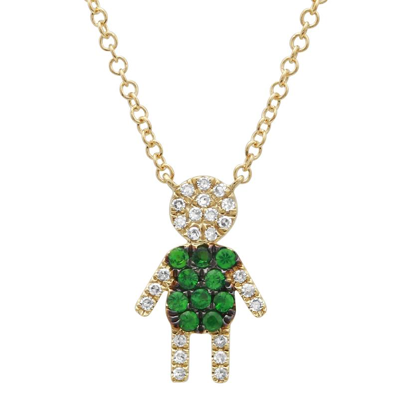 14K Yellow Gold Diamond and Tsavorite Boy Necklace-Necklaces-superbell-Yellow Gold-