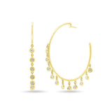 14K Yellow Gold Diamond Bezel Dangle Hoop Earrings-Earrings-Maurice's Jewelers-